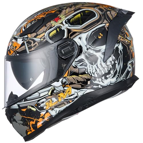 ILM MIPS Motorcycle Full Face Helmet Pinlock Insert Anti Fog Dual Visor Racing Casco de Moto Men Women DOT Model 129M - color: DeadlyWar Orange