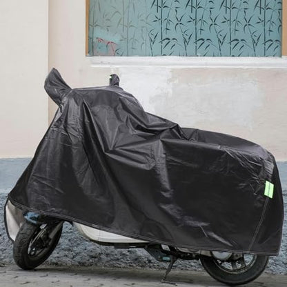 Motorcycle Cover XL Black Thickened Waterproof Outdoor Bike Protector Full Weather UV Rain Sunshade Shelter with Dual Ear Design