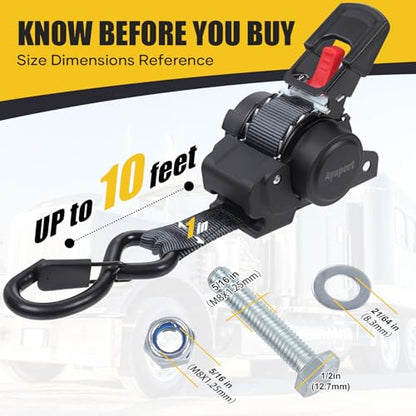Ayaport Retractable Transom Tie Down Straps 1in X 10ft Tie Down Straps to Trailer- 1500lbs Break Strength, Medium Duty Bolt-on Ratchet Straps for Cargo, Boat, Motorcycles, ATV, 2pk - size: 1"x10'-2pcs