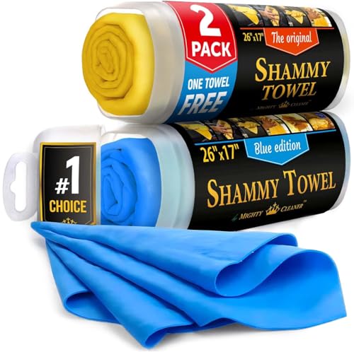 Premium 2pk +1 Free Shammy Cloth for Car Drying - 26"x17" - Super Absorbent Chamois Towel - Scratch-Free, Reusable & Soft Wash Cloth - Car Drying Towels - color: Yellow, Blue, Blue