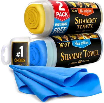 Premium 2pk +1 Free Shammy Cloth for Car Drying - 26"x17" - Super Absorbent Chamois Towel - Scratch-Free, Reusable & Soft Wash Cloth - Car Drying Towels - color: Yellow, Blue, Blue