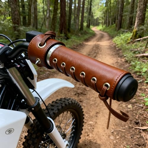 4 PCS Flat Leather Motorcycle Grip Covers Brown and Black Handlebar Protectors with Adjustable Straps Universal Anti-Slip Handle Gloves for Most Bikes