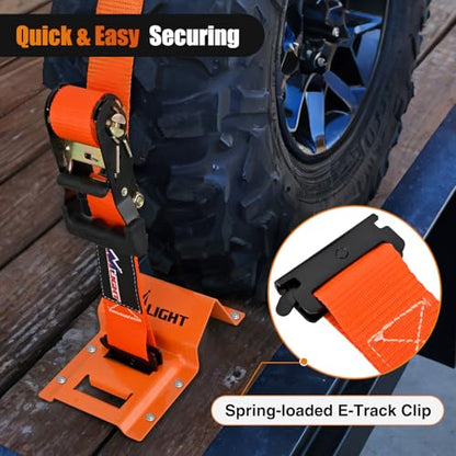 Nilight Wheel Chock Tie Down Kit 4500lb Break Strength 4Pcs E-Track Ratchet Straps 8 Pcs Heavy Duty Trailer Tire Straps System for ATV, UTV, Lawn Mower,SXS 10 in-30 in Diameter Tires Orange - color: 4Pcs E-Track Straps+8 Pcs Wheel Chock