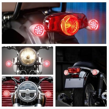 Rich Choices 2pcs Chrome 15 LED Motorcycle Stop Brake Running Turn Signal Indicator Red Lights Compatible with Harley Honda Chopper (Chrome with net-Red Light) - color: Chrome with net-Red Light