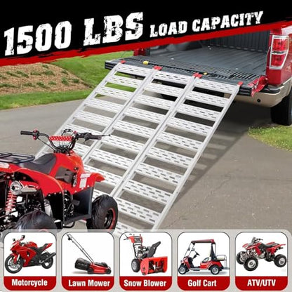 GAOMON Ramps for Pickup Trucks, Aluminum Tri-Fold Motorcycle Powersports Loading Ramps, 1500 LBS Capacity ATV Ramp with Load Straps for ATV/UTV, Lawn Mowers, Tractors, 76" L x 50" W - size: 1500Lbs 76"x50"