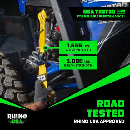 Rhino USA Soft Loop Tie Down Straps (4-Pack) - 1.6 Inch x 17 Inch (5,000 lbs Break Strength) Heavy Duty Motorcycle Handlebar Straps for use with Ratchets for ATV, UTV, Dirt Bike (Yellow) - color: Yellow 4-Pack