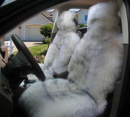 Winter Warm Authentic Australia Sheepskin Car Seat Cover Luxury Long Wool Front Seat Cover Fits Most Car, Truck, SUV, or Van (Grey Tips) - color: Grey tips