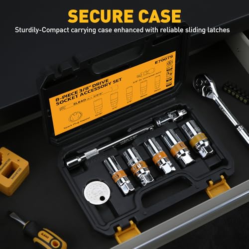 ELEAD 8-Piece 3/8" Drive Spark Plug Socket Set with Universal Joint, Spark Plug Gapper and 6" Extension Bar, SAE & Metric, 5/8", 3/4", 13/16", 14mm, 18mm, CR-V Sockets with Rubber Holding Rings - size: 8-Piece Spark Plug