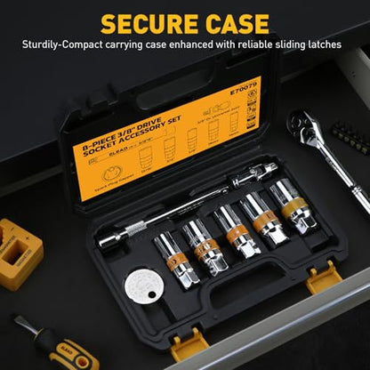 ELEAD 8-Piece 3/8" Drive Spark Plug Socket Set with Universal Joint, Spark Plug Gapper and 6" Extension Bar, SAE & Metric, 5/8", 3/4", 13/16", 14mm, 18mm, CR-V Sockets with Rubber Holding Rings - size: 8-Piece Spark Plug