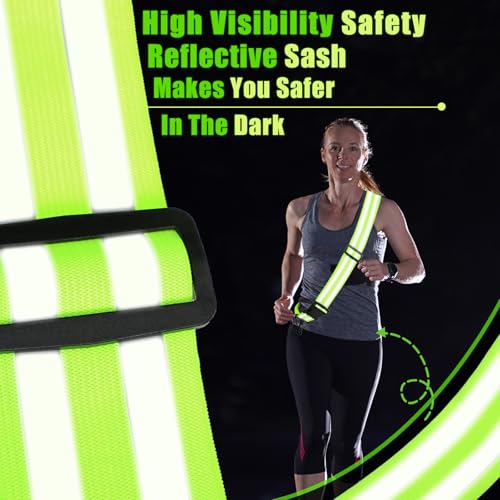 Saintrygo Reflective Sash for Walking at Night Running Gear Safety Reflective High Visibility Jacket Adjustable Sash for Walking Cycling at Night - color: Fluorescent Green,Blue