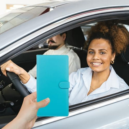 Car Registration and Insurance Holder, 2 Pack Leather Vehicle Glove Box Organizer with Magnetic Shut for Document, Cards, Driver License, Pink and Turquoise Bundle