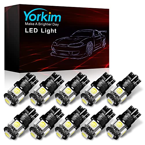 Yorkim 194 LED Bulbs White 6000k Super Bright 5th Generation, T10 168 LED Bulb for Car Interior Dome Map Door Courtesy License Plate Lights W5W 2825,Pack of 10 - color: White, size: 194/168-10PCS