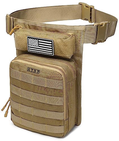 Motorcycle Tactical Drop Leg Thigh Bag with Holster Handgun Firearm Pistol Bag for Men Hunting Shooting Range Additional 3 Magazine Storage Slots - color: Tan Khaki Brown
