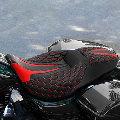 C.C. RIDER Octogon Highway 2-up Motorcycle Seat Driver Passenger Touring Seat for Harley Davison Electra Glide Classic Street Glide Road Glide 2009-2023 - color: Seat-Red Stitching