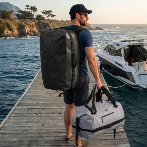 Haimont IPX7 Waterproof Roll-Top Dry Duffel Backpack | 60L/90L Sizes, 500D Tarpaulin, Welded Seams, Mesh Pockets, Boating & Kayaking - color: Black, size: 60L
