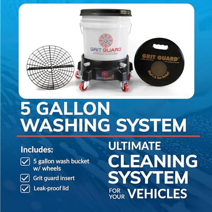 Grit Guard 5 Gallon Washing System | Includes 5 Gallon Bucket, Grit Guard, Bucket Dolly, and Gamma Seal Lid | for Car Wash and Detailing |All Black - Made in the USA - color: Black/Black