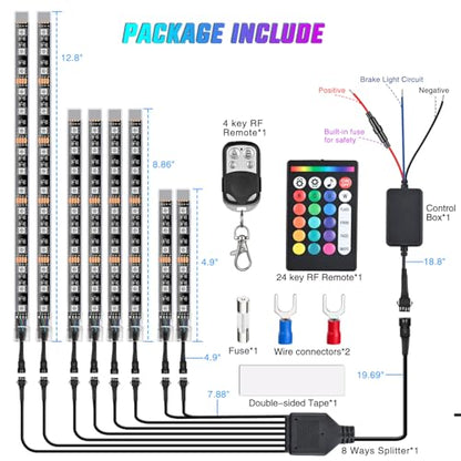 Nilight 8PCS Motorcycle RGB Led Light Kit Waterproof Multi Color Atmosphere Neon Accent APP and Remote Control Underbody Strips for Harley Davidson Honda Kawasaki Suzuki - color: 8Pcs RGB LED Strip-APP
