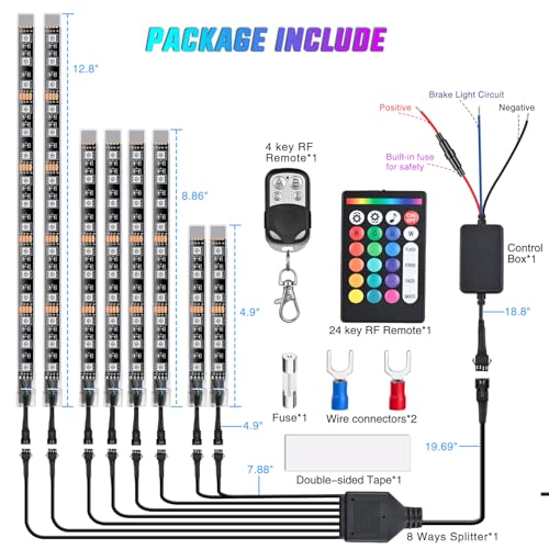 Nilight 8PCS Motorcycle RGB Led Light Kit Waterproof Multi Color Atmosphere Neon Accent APP and Remote Control Underbody Strips for Harley Davidson Honda Kawasaki Suzuki - color: 8Pcs RGB LED Strip-APP