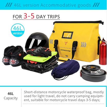 46L Motorcycle Luggage, Waterproof Roll-Top Motorcycle Bag for Long Distance Travel & Camping & Accommodates Musical Instruments, 500D PVC Heavy Duty Dry Bag with Air Valve & Shoulder Straps (Black)