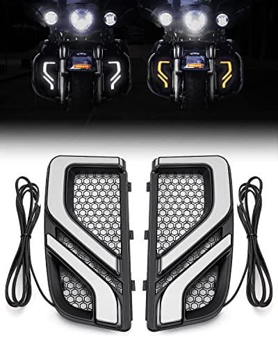 KEMIMOTO Motorcycle LED Turn Signal Running Light for Fairing Lower Grills, Compatible with Touring Electra Glide Ultra Limited Road Glide 2014-2020 2021 2022 2023 (Black) - color: Black