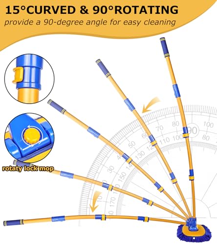 anngrowy 56.7" Car Wash Brush Mop Kit Mitt Sponge with Long Handle Car Cleaning Supplies Kit Tools Car Washing Duster Exterior Scratch Free, Chenille Replacement Head Extension Pole - color: Blue