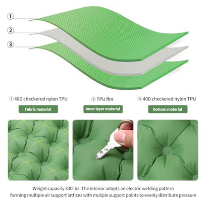 Inflatable Seat Cushion – Portable Lightweight Waterproof Travel & Stadium Seat Pad, Fast Inflate/Deflate Air Cushion for Camping, Hiking, Office, Tailbone Relief - color: Green