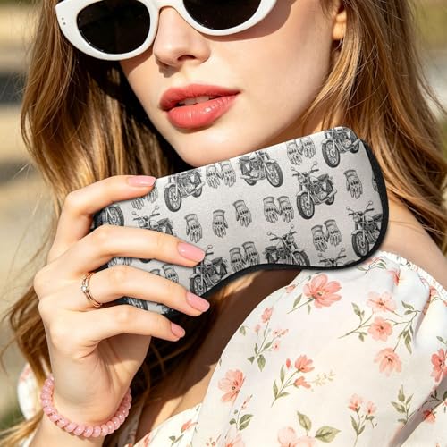 Motorcycle Gloves Beige Print Glasses Case Soft Sunglasses Pouch with Zipper Carabiner Clip, Portable Eyeglass Holder for Men Women, Fits Most Eyewear, Scratch-Resistant (6.7x3.3in)