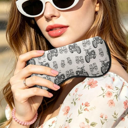Motorcycle Gloves Beige Print Glasses Case Soft Sunglasses Pouch with Zipper Carabiner Clip, Portable Eyeglass Holder for Men Women, Fits Most Eyewear, Scratch-Resistant (6.7x3.3in)