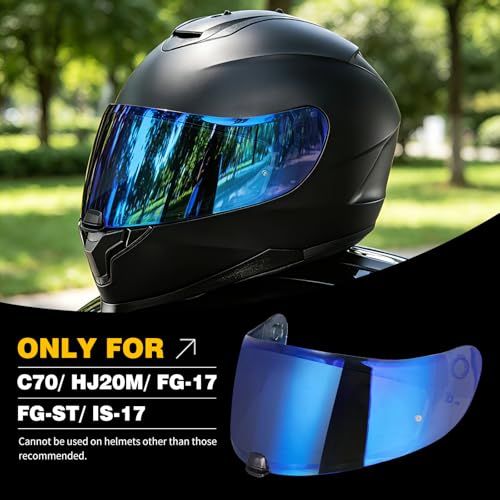 C70 Helmet Visor Replacement Face Shield Compatible with C70/ HJ20M/ FG-17/ FG-ST/IS-17 Motorcycle Helmets (Chrome Blue) - color: Chrome Blue