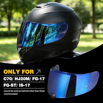 C70 Helmet Visor Replacement Face Shield Compatible with C70/ HJ20M/ FG-17/ FG-ST/IS-17 Motorcycle Helmets (Chrome Blue) - color: Chrome Blue
