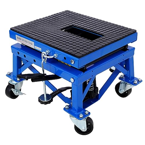 300 Lbs Hydraulic Motorcycle Scissor Jack Lift Foot Step with 4 Wheels Jack Stand Portable Lift Table for Small Dirt Bikes Blue