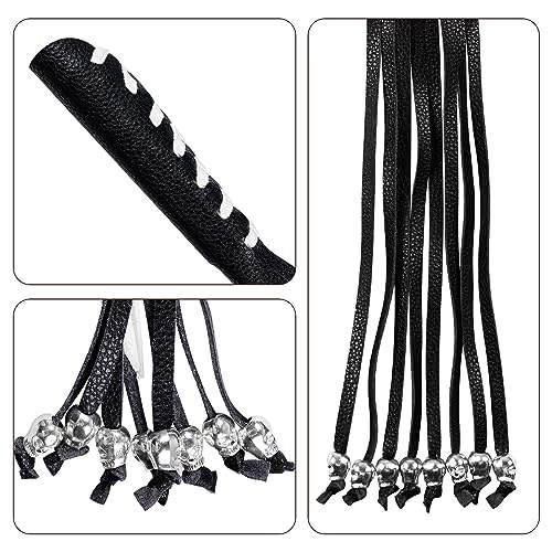 Motorcycle Lever Cover PU Leather Fringed Brake Clutch Covers Universal Grip Tassels Motorcycle Handlebar Covers with Skull Beads - color: Black with White Strap