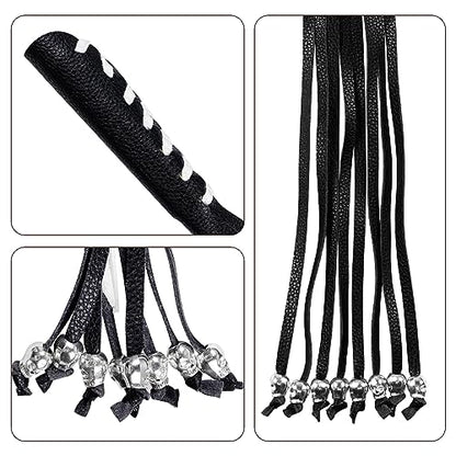 Motorcycle Lever Cover PU Leather Fringed Brake Clutch Covers Universal Grip Tassels Motorcycle Handlebar Covers with Skull Beads - color: Black with White Strap