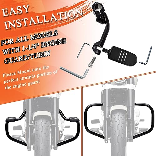 FOVPLUE 1.25" Highway Footpegs,Long Angled Adjustable Highway Pegs w/Mounts for Harley Touring Street Glide Electra Glide Road King Softail CVO Dyna Trike VRSC Sportster w/1-1/4" Engine Guard,Black#3 - color: GLOSS BLACK