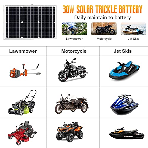 SOLPERK Solar Panel Kit 30W 12V, Waterproof Solar Battery Trickle Charger Maintainer + Upgrade Waterproof Controller + Adjustable Mount Bracket for Boat Car RV Motorcycle Marine Automotive - size: 30W PWM+Load