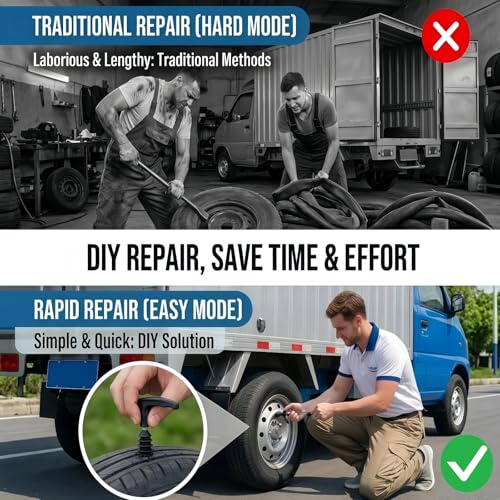 Bighero 40PCS Tire Repair Rubber Nails Kit – 2026 Upgraded Screw in Tire Plugs with Sealant Glue for Car Motorcycle Truck Tractor SUV, Self-Service Flat Tire Puncture Repair
