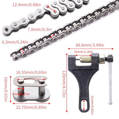 420 Motorcycle Chain 132 Links fit for 50 70 90 110 125cc SSR TaoTao Coolster Apollo Baja 212cc Go Kart Mini Bike Powersports Parts Chinese ATV 4 Wheeler Quad Pit Dirt Bike with Chain Breaker