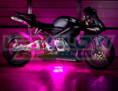 LEDGlow 6pc Advanced Pink LED Motorcycle Accent Neon Underglow Lighting Kit - 4 Patterns - 4 Brightness Levels - 6" Flexible Light Strips - Includes Waterproof Control Box & 2 Wireless Remotes