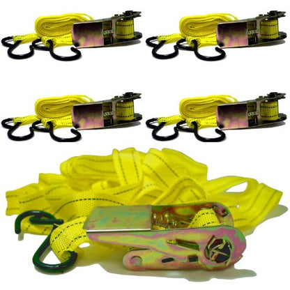 BlueDot Trading Ratchet Tie Downs-4 Pack, 4 Quick Release Ratchet tie-Downs with S Hook -Nylon Webbing Cargo Straps Soft Loops for Lighter Load Transport -1" Wide x 15' Long - size: 4 Rachets