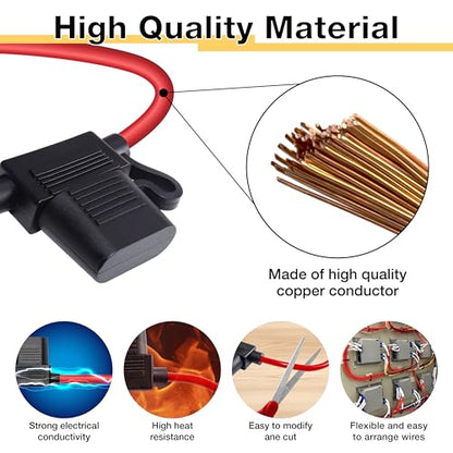 ecocstm 5 PCS Inline Fuse Holders 12V, 18 AWG Car Gauge Inline Fuses, Waterproof Fuse Holder with 10A ATC/ATO Standard Blade Fuses for Automotive, Marine, Golf Cart Lighting, Electrical Circuits - size: 5 PCS 18AWG