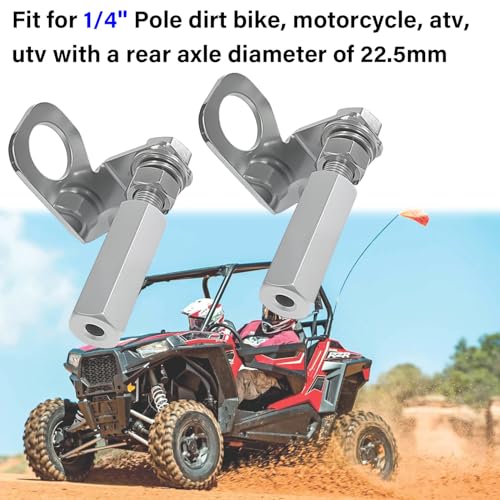 Silver Dirt Bike Flag Mount & 22.5mm Rear Axle Mounting Holder | 2 Pack, Includes Quick Release Flag Pole Holder 1/4" Whip Pole, Bracket,Universal for Motocross, UTV, ATV, Motorcycle, Boat - color: Silver