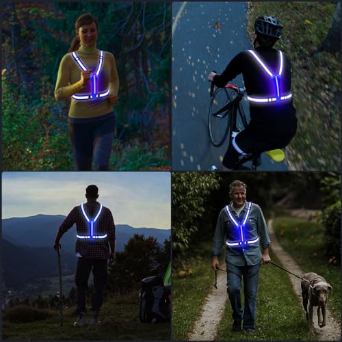 LED Rechargeable Reflective Vest with 11hrs Runtime, Light Up Safety Gear for Night Running Walking Cycling, USB Rechargeable - color: Blue