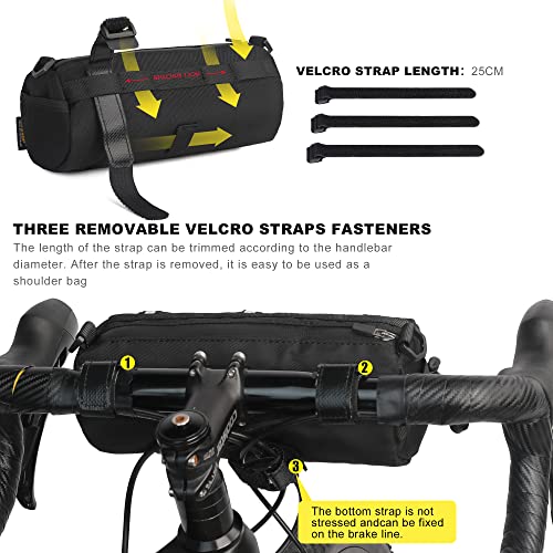 Rhinowalk Bike Handlebar Bag, Bicycle Front Bag Shoulder Bag Storage Bag with Shoulder Strap for Road Mountain Bike Cycling Travel - color: Black