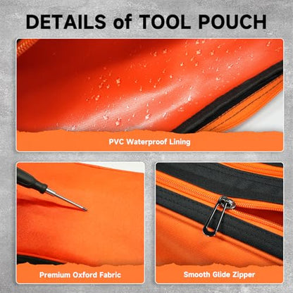 Organizer Tool Pouch Small Tool Bag with Zipper Waterproof Utility Multi Compartments Orange - color: Orange