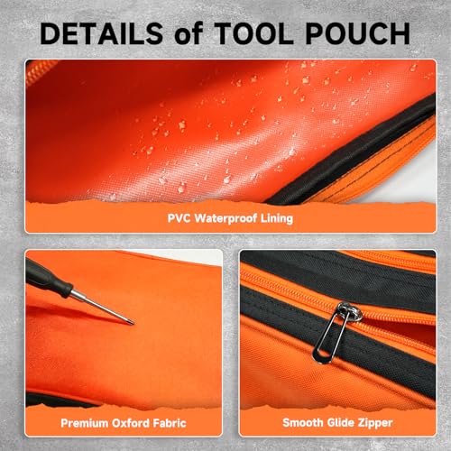 Organizer Tool Pouch - 2 Pack with Zipper Waterproof Utility Multi Compartments Small Tool Bag - color: Orange Green