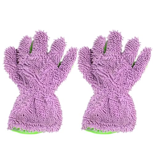 Craedli 2PCS Car Wash Mitts, Anti-Scratch Double Sided 5-Finger Microfiber Car Interior&Exterior Detailing Gloves, Soft Vehicle Chenille Dusting Mitt for Cleaning Wheel Tight Spot (Purple) - color: Purple