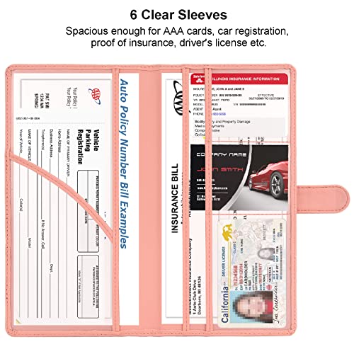 Car Registration and Insurance Holder, 2 Pack Leather Vehicle Glove Box Organizer with Magnetic Shut for Document, Cards, Driver License, Pink and Turquoise Bundle