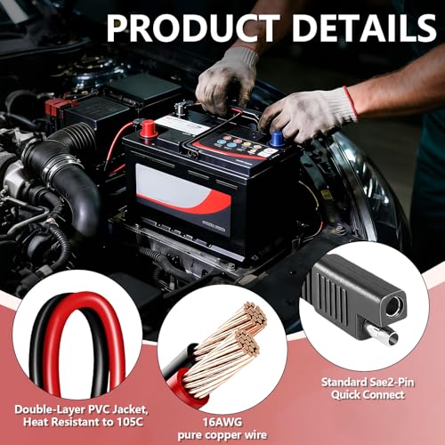 4269 GC009 X-Connect SAE Adapter for NOCO Genius 5 Genius 1 Battery Charger | 2pcs 1FT 14AWG SAE Adapter For NOCO GC009 G3500 G720 MXS 5.0 For ctek Smart Battery Charger, for Motorcycle/ATV/UTV