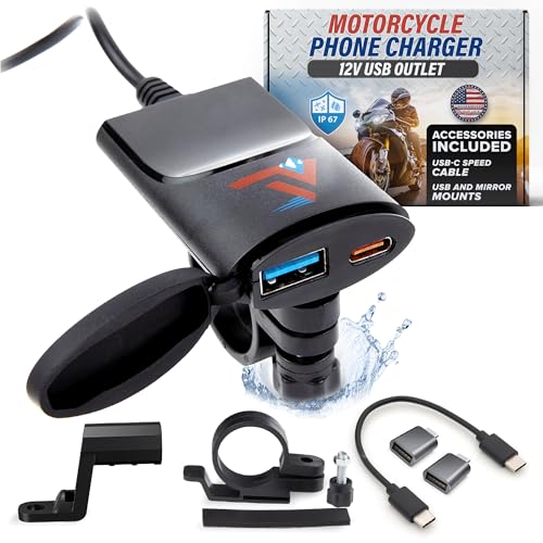 Terminal Velocity Sport -12 Volt Dual USB-C Motorcycle Phone Charger |Bike Accessories - Motorcycle USB Charger waterproof - Type A & C - 3.0 Ampere Fast Charging Port - SAE to USB - for Phone, Camera