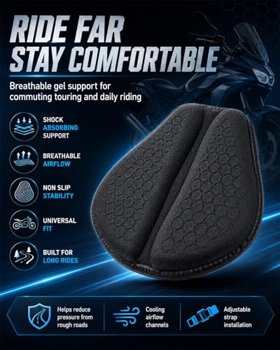 Motorcycle Seat Cushion Gel Pad Passenger Breathable Shock Absorption Waterproof 3D Honeycomb Rider Universal Long Rides Touring Comfort Anti Slip Pressure Relief Soft Durable Cover(Style A(2pcs)) - color: Style A(2pcs)